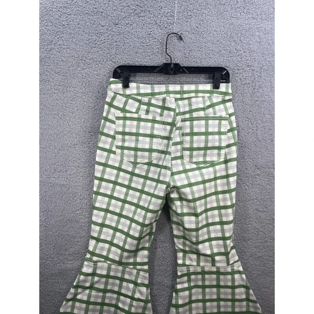 New Free People Float on Flare Green Plaid High Rise Wide Leg Flare Jeans - Picture 5 of 6